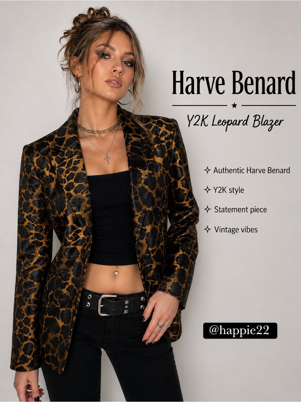 Harve Benard Leopard Print Blazer - Black & Brown Sz 8